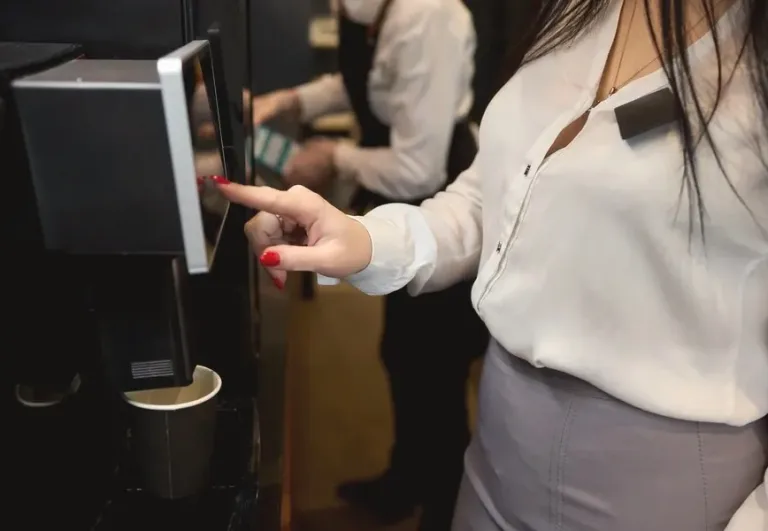 Office coffee machine with a touch screen in a Houston breakroom